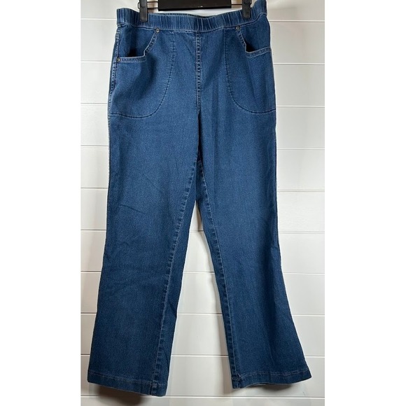 Just My Size JMS Women's Blue Rinse Denim Pull On Elastic Waist Pants 1X Petite - Picture 1 of 7